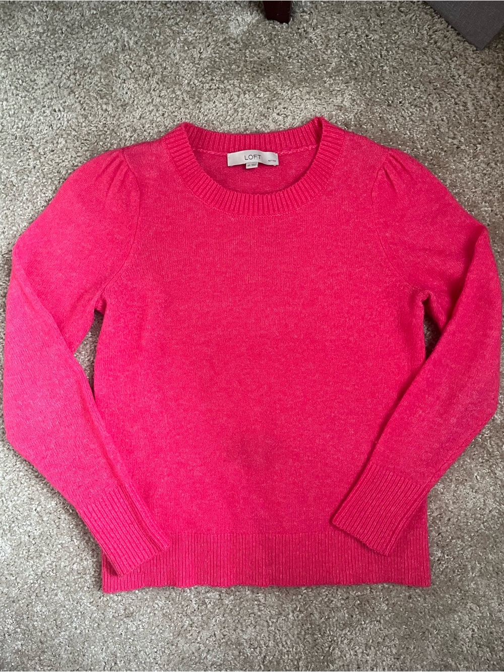 LOFT Bright Hot Pink Crewneck Sweater Small Petite
